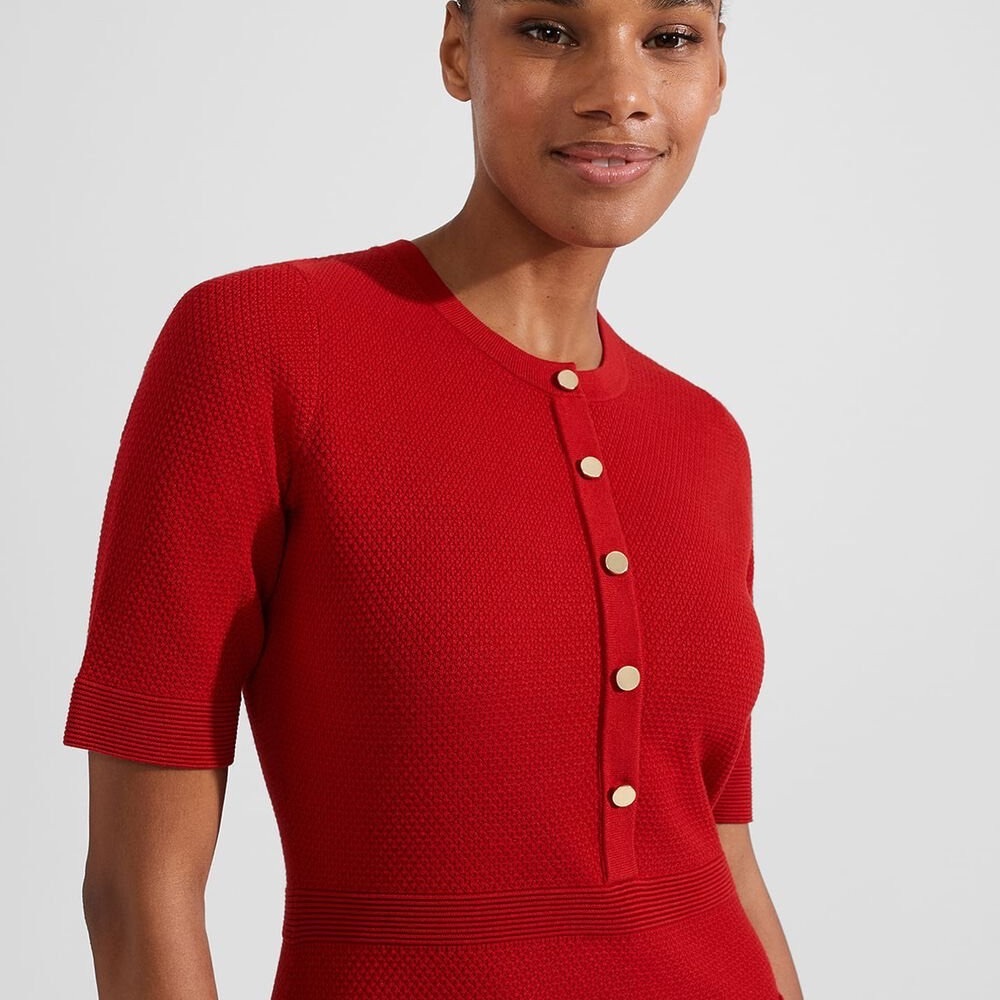 Hobbs London Noa Knitted Dress with Gold Button Detail – Size 10 - Picture 3 of 10